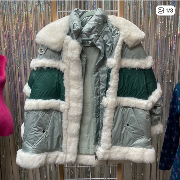 Faux Fur Trimmed Coat in Green - Picture 1 of 1